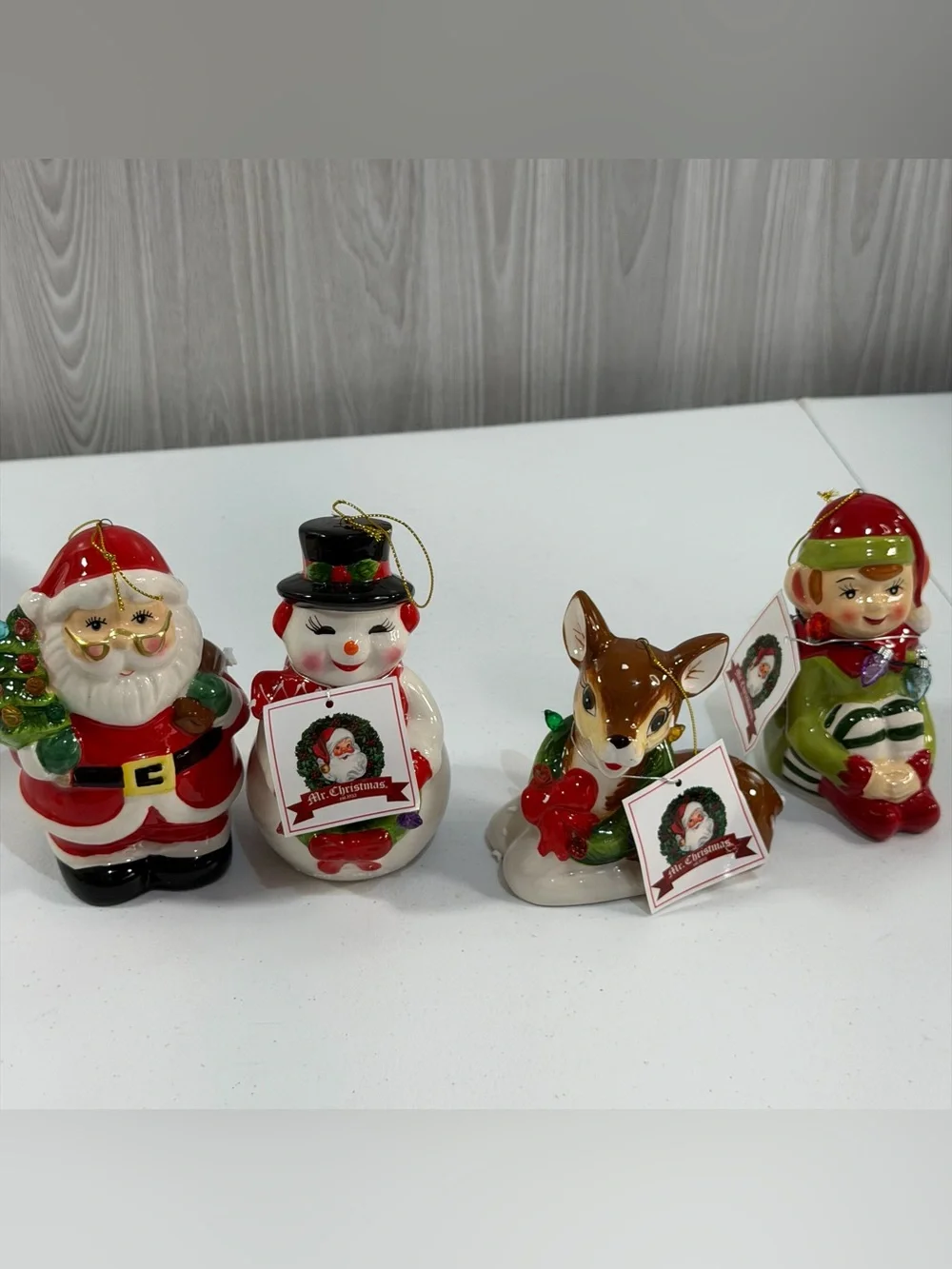 MR. CHRISTMAS Ornaments Nostalgic SANTA CLAUS - REINDEER ELF SNOWMAN SET of 4